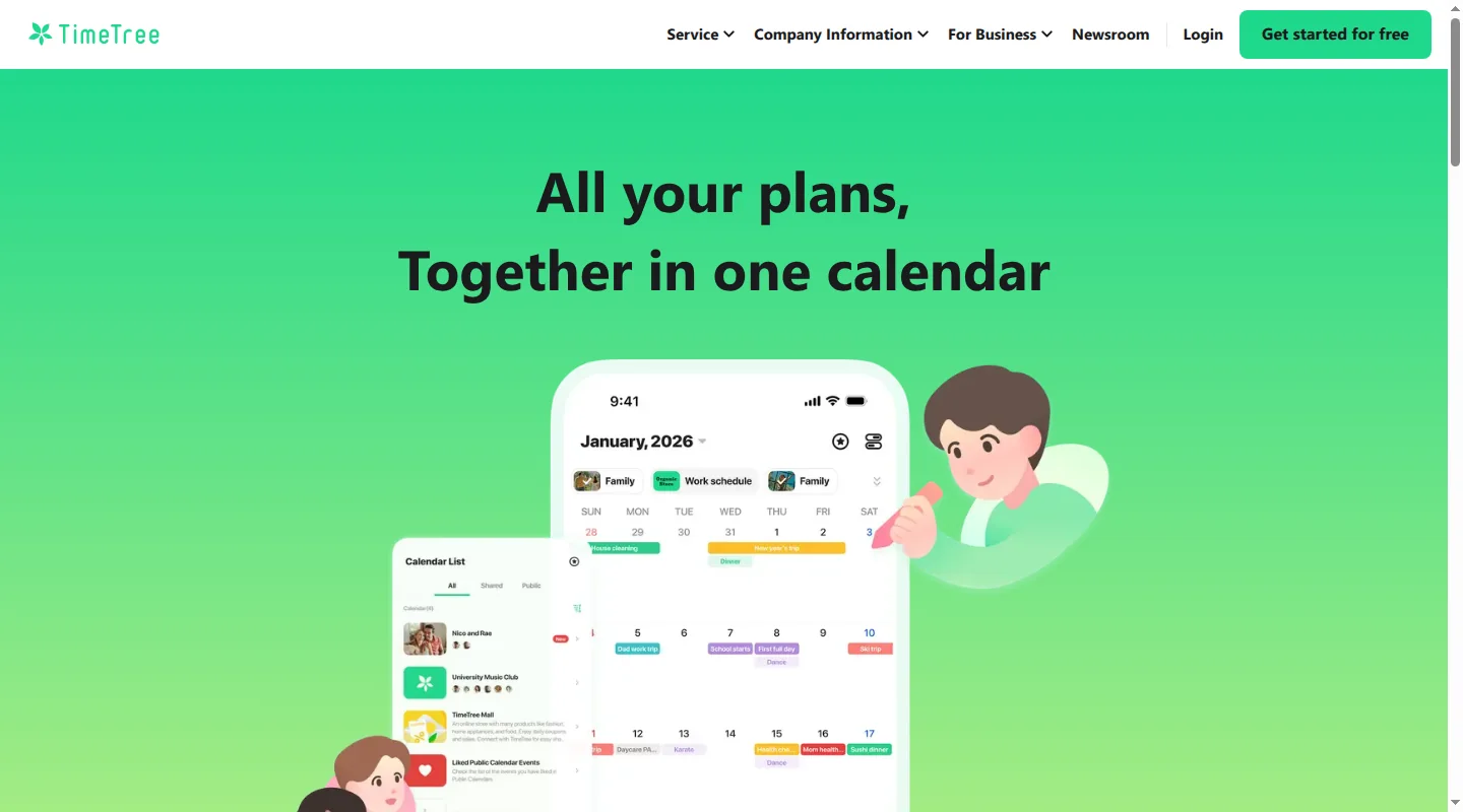TimeTree homepage showing its shared calendar