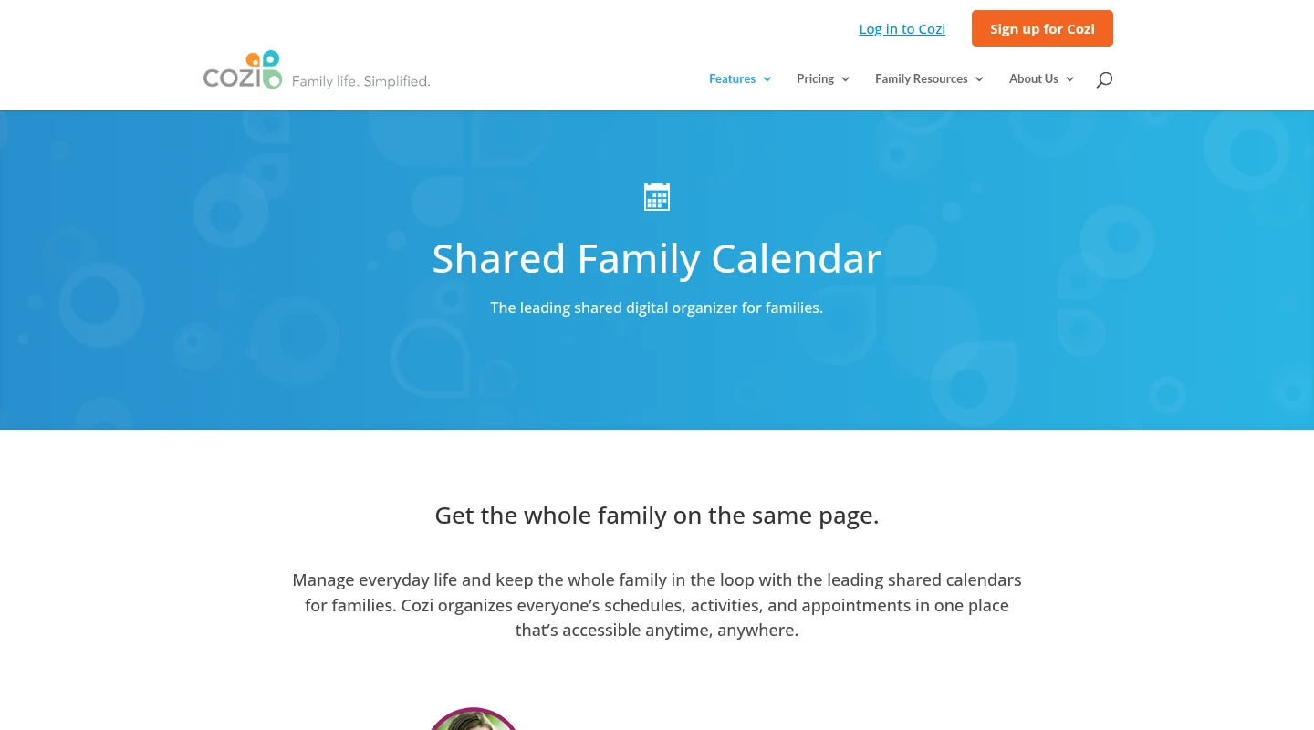 Cozi shared family calendar page