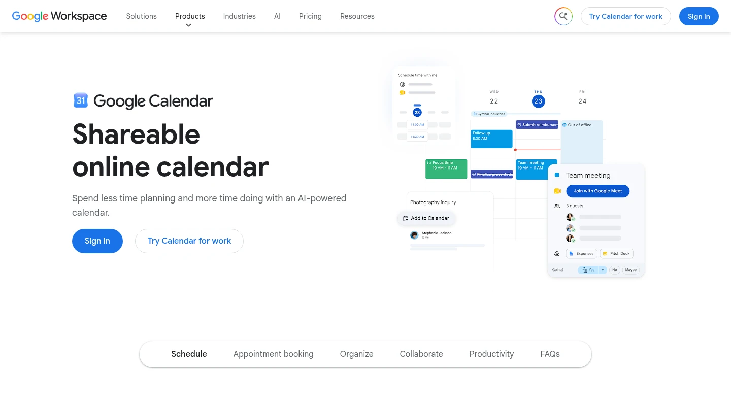 Google Calendar product page